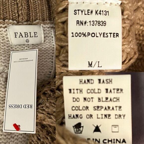 Fable Just For Me Tan Cardigan Sweater Colorblock Chunky Knit Cream Tan M/L NWT - Picture 10 of 12